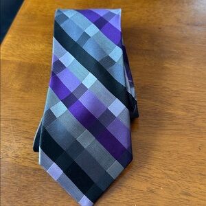 Michael Kors purple plaid tie 100% silk EUC